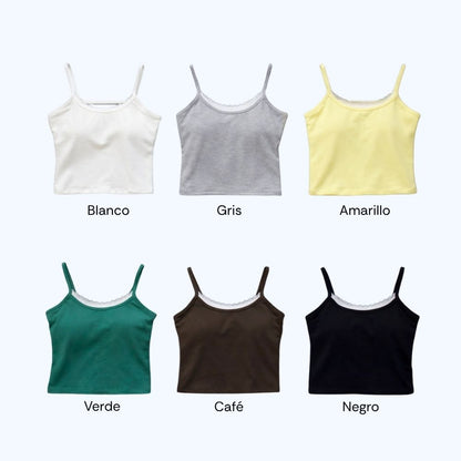 BLUSA CROP TOP DETALLE ENCAJE Y COPAS LV62719