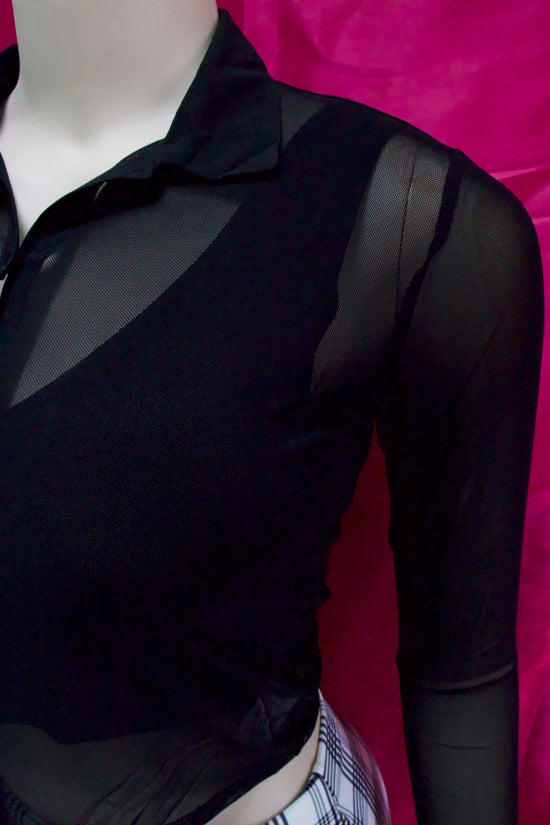 BLUSA MANGA LARGA DE MESH CON BOTONES T13228