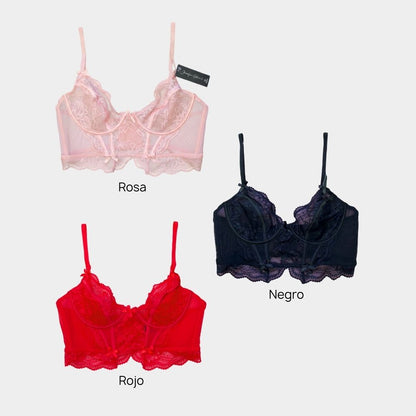 BRALETTE ALARGADO ENCAJE Y MESH  68899