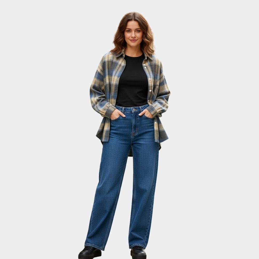 BLUSA-CAMISA OVERSIZE DE CUADROS LV2115