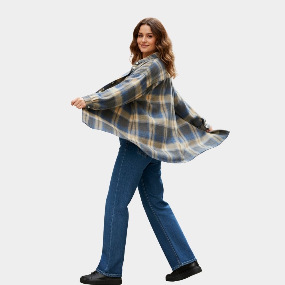 BLUSA-CAMISA OVERSIZE DE CUADROS LV2115