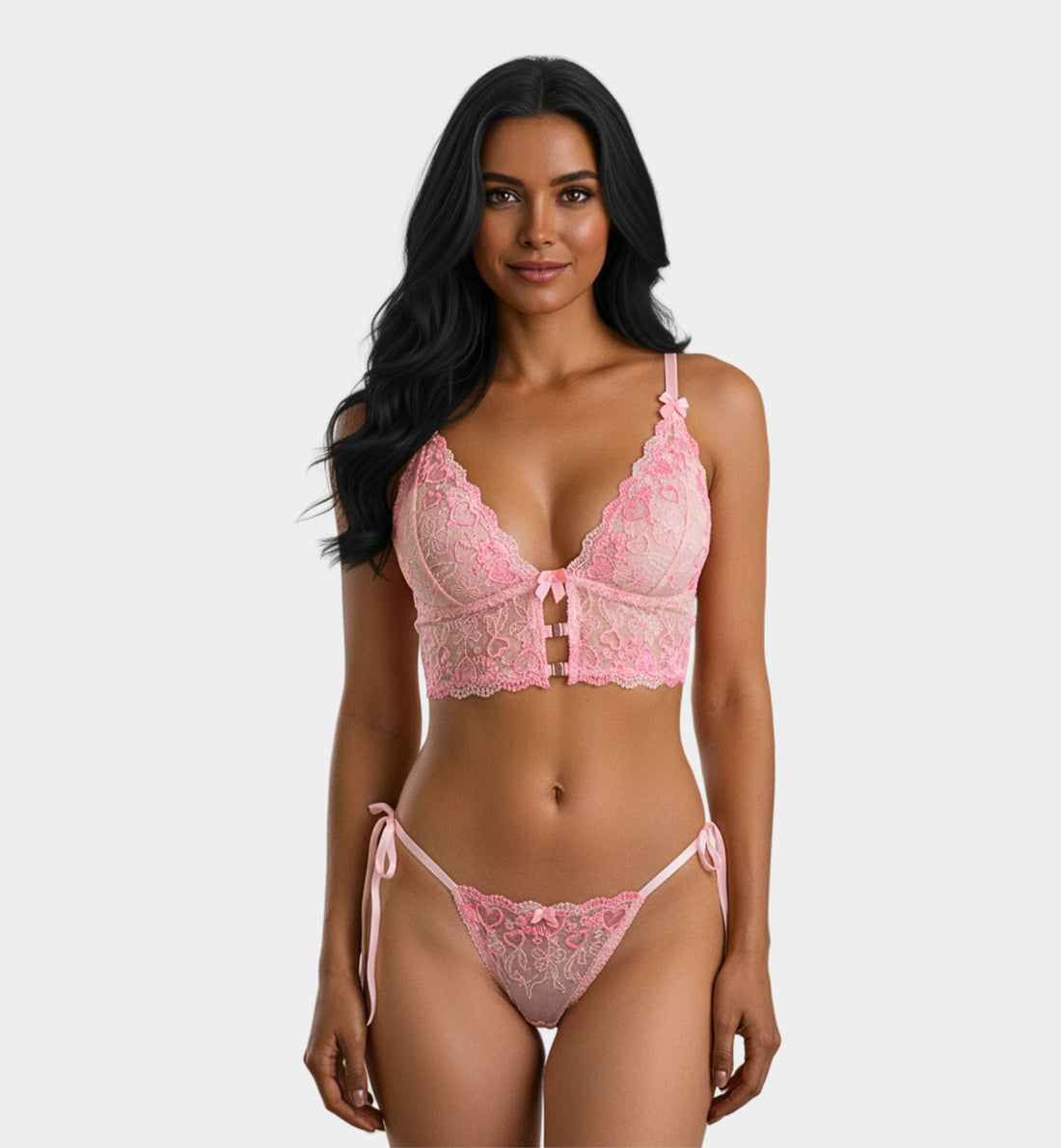 COORDINADO ROSA CON BORDADO DE CORAZONES 1252