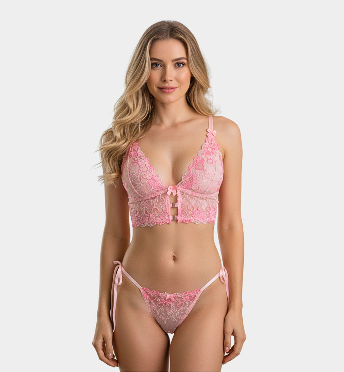 COORDINADO ROSA CON BORDADO DE CORAZONES 1252