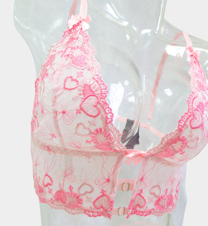 COORDINADO ROSA CON BORDADO DE CORAZONES 1252