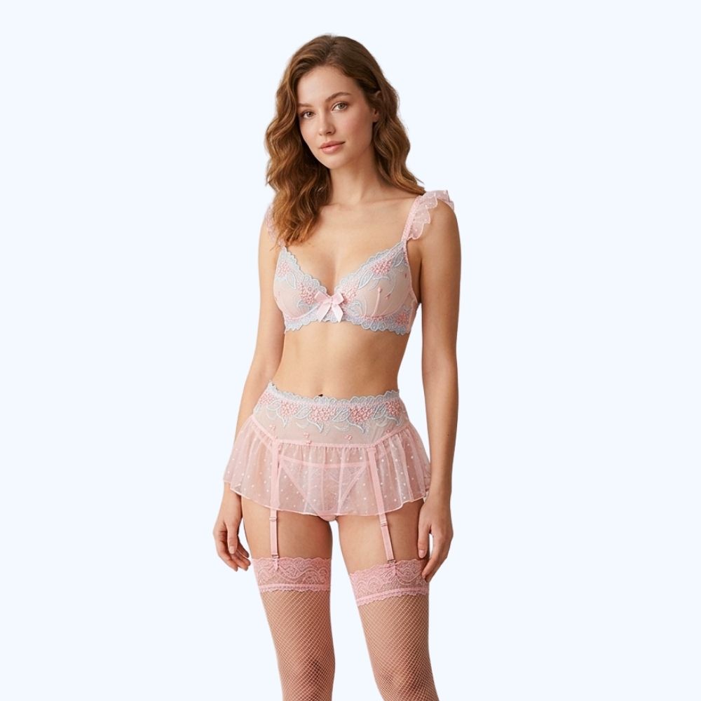 SET ENCAJE Y TUL ROSA 4407