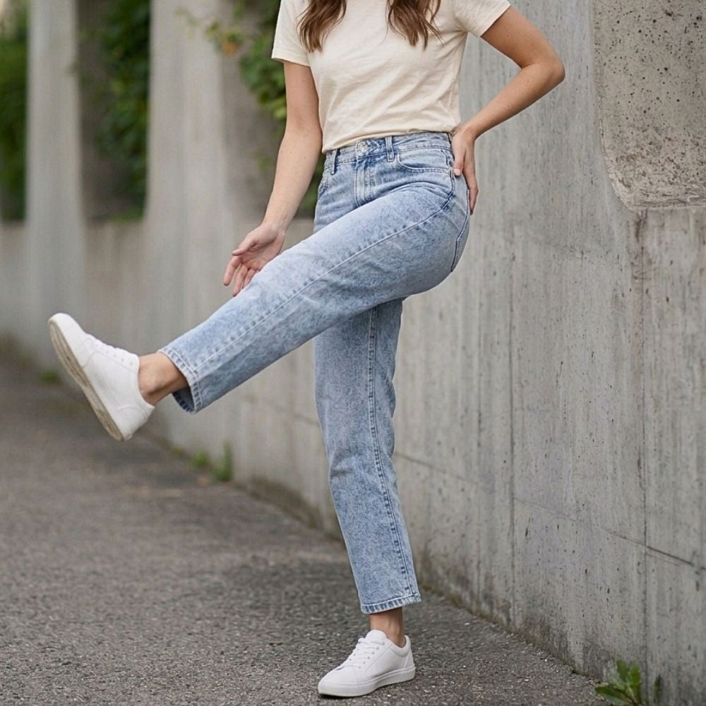 JEANS RECTO CROPPED DESLAVADO 90370