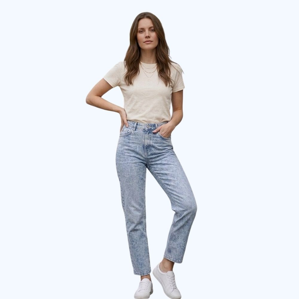 JEANS RECTO CROPPED DESLAVADO 90370