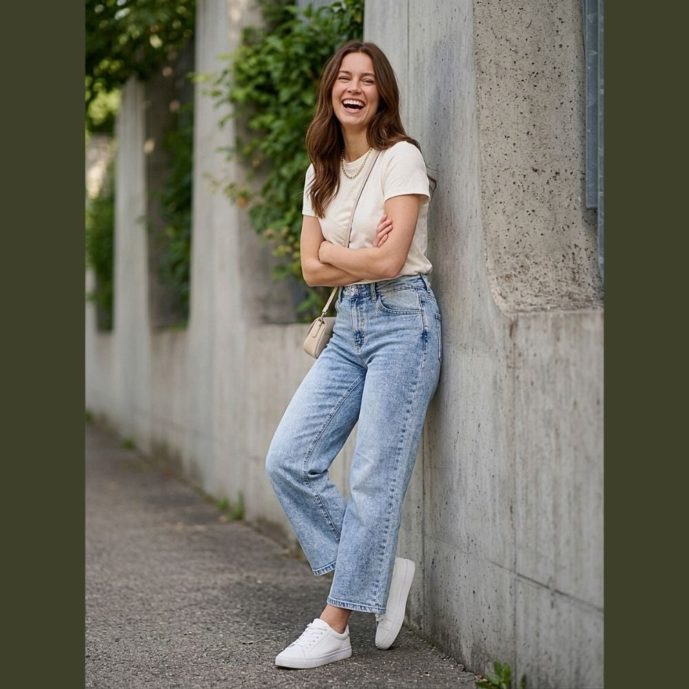 JEANS RECTO CROPPED DESLAVADO 90370