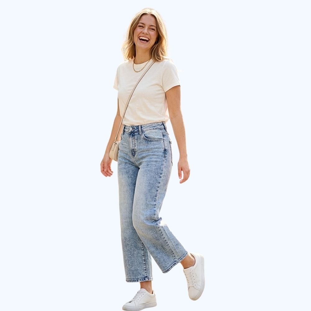 JEANS RECTO CROPPED DESLAVADO 90370