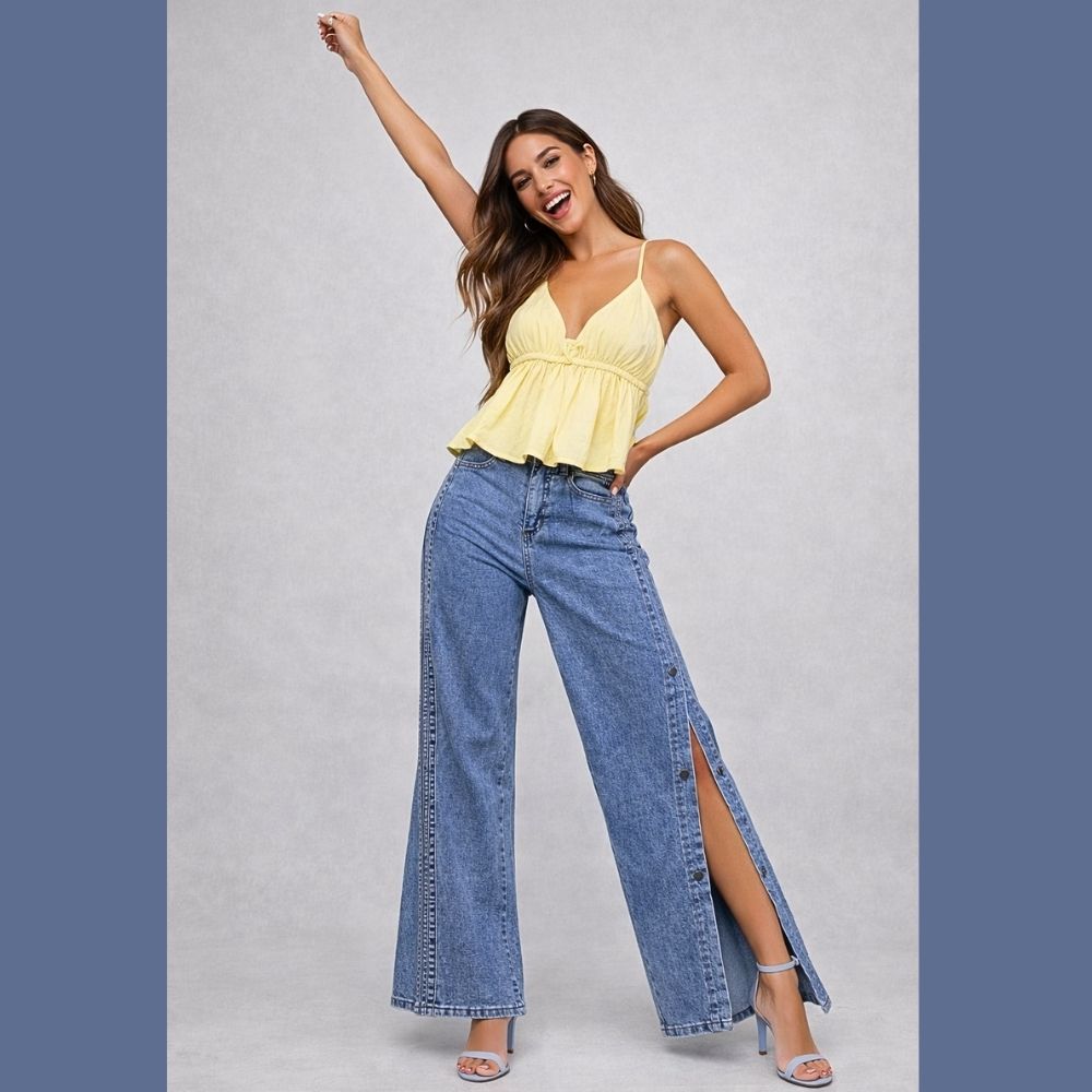 JEANS WIDE LEG BOTONES Y ABERTURA LATERAL LV5156