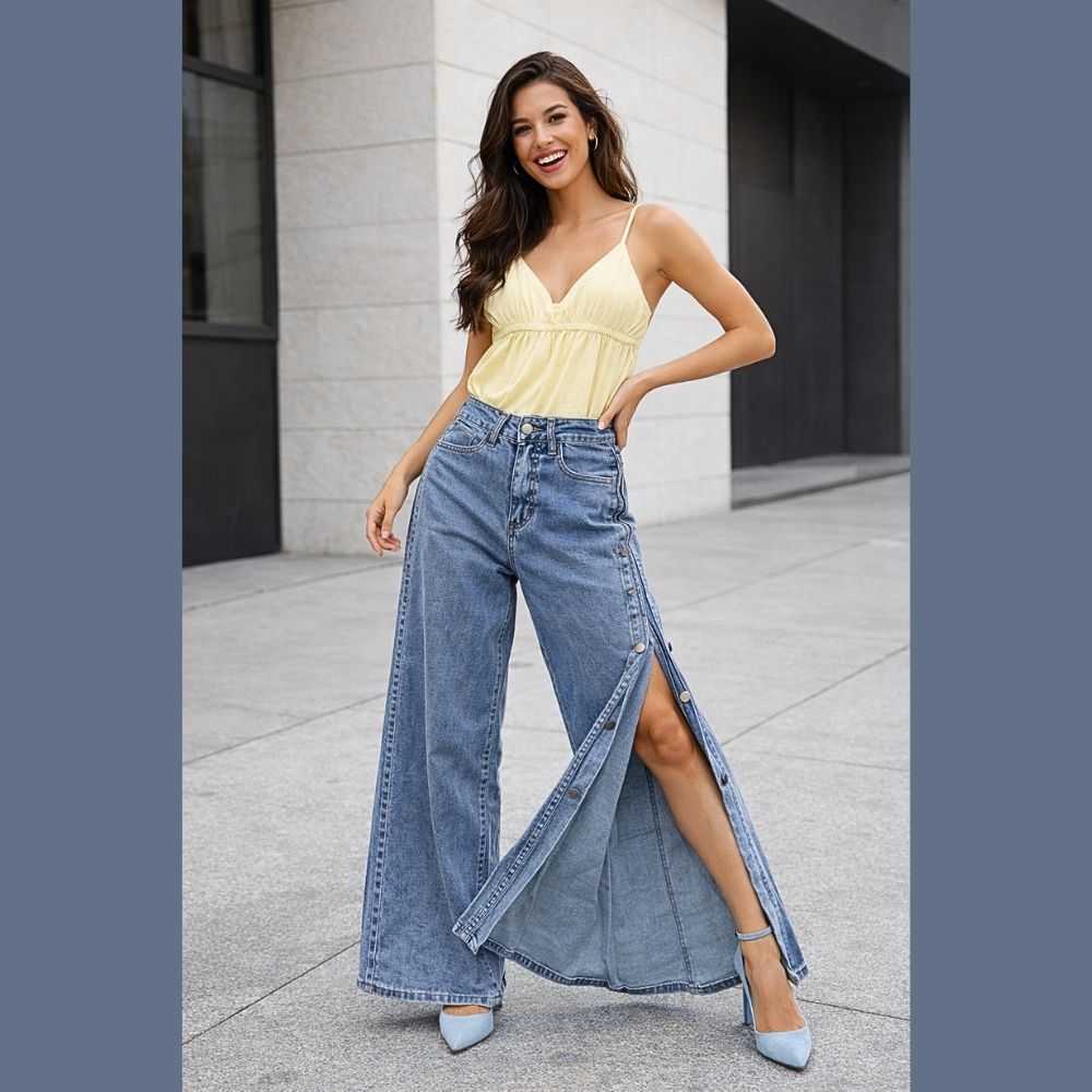 JEANS WIDE LEG BOTONES Y ABERTURA LATERAL LV5156