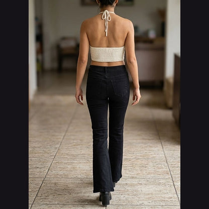 JEANS ACAMPANADO NEGRO C/PEDRERÍA LV5205