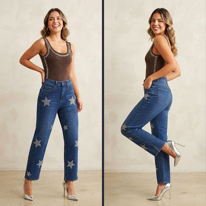 JEANS RECTO PEDRERÍA CON ESTRELLAS LV5334