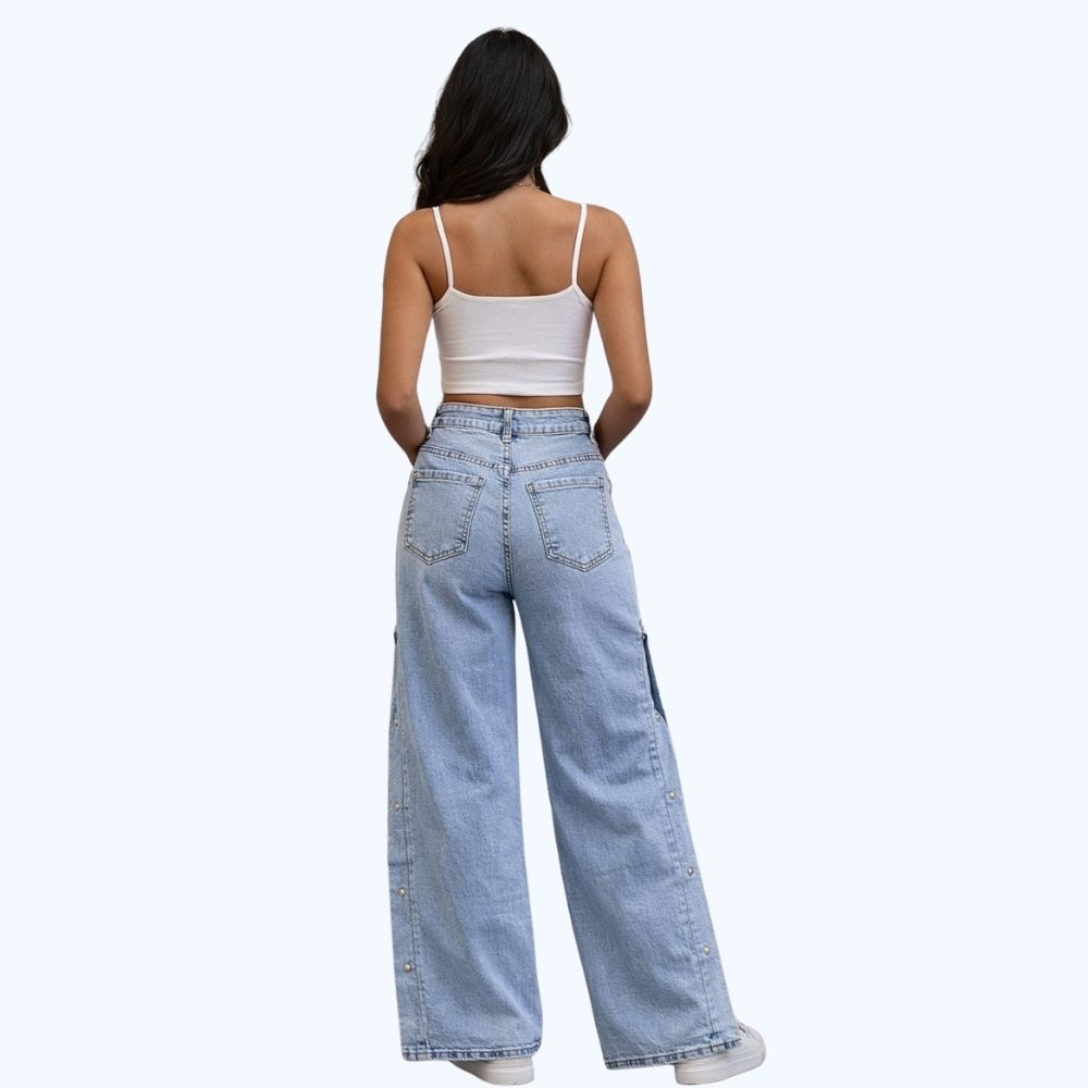 JEANS WIDE LEG BOTONES LATERALES LV5157