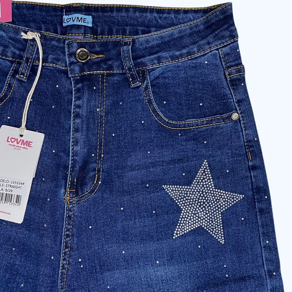 JEANS RECTO PEDRERÍA CON ESTRELLAS LV5334