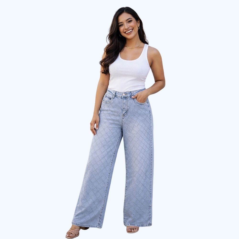 JEANS WIDE LEG CON PEDRERIA LV5163