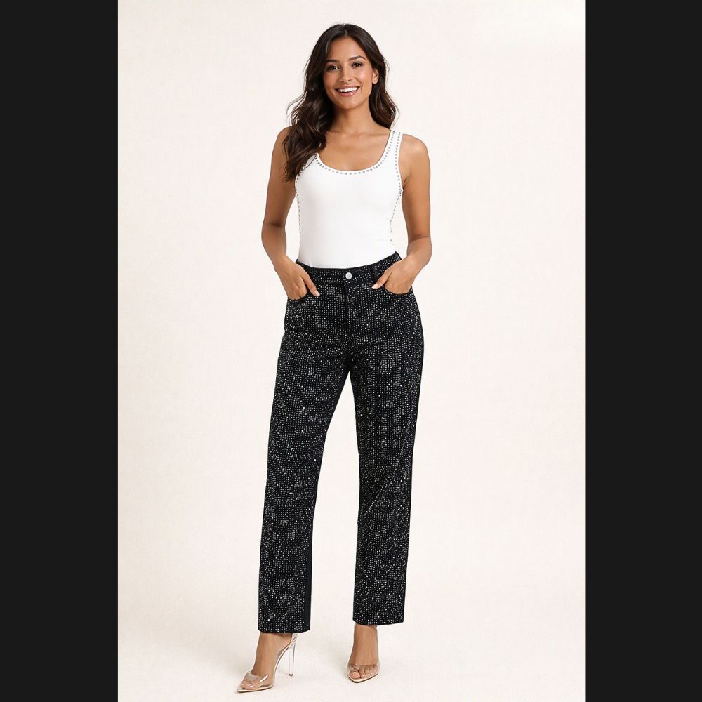 JEANS RECTOS CON PEDRERÍA MUY BRILLANTE LV5267