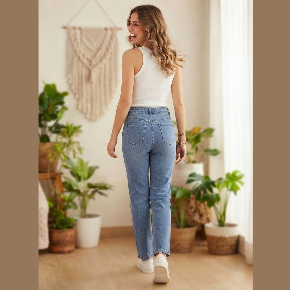JEANS RECTO CON ESTOPEROLES PLATEADO LV5322