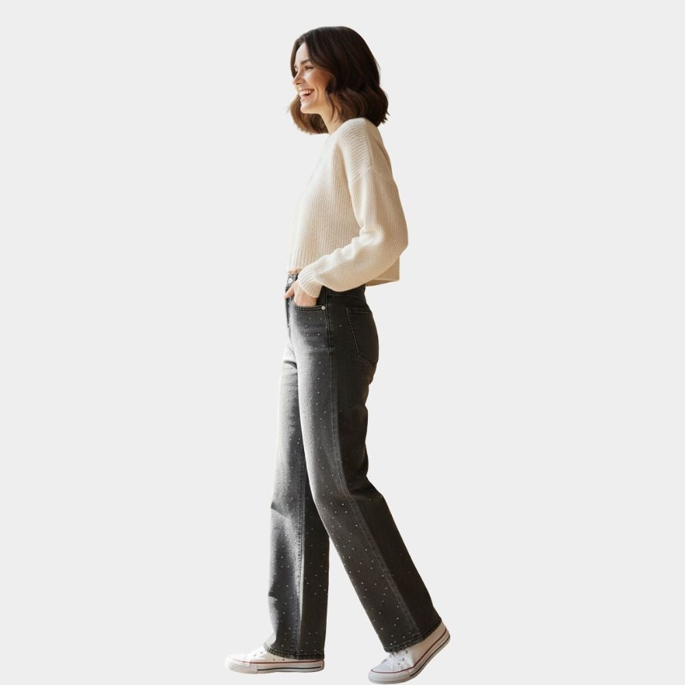 JEANS NEGRO DESLAVADO C/PEDRERÍA LV5100