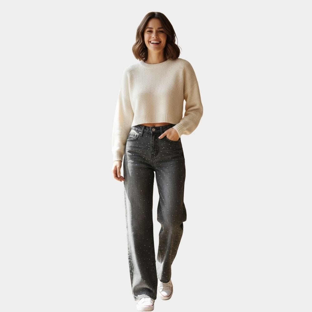 JEANS NEGRO DESLAVADO C/PEDRERÍA LV5100