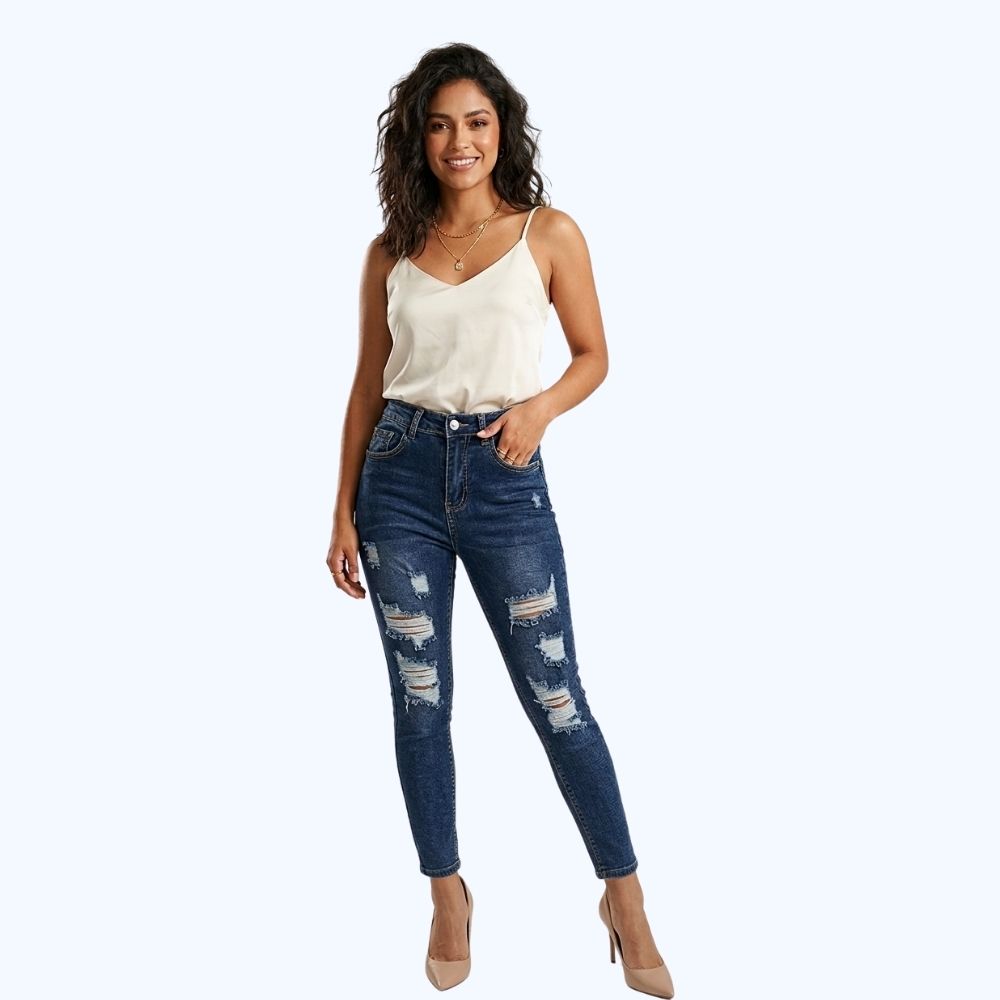 JEANS SKINNY DARK CON DESTRUCCIÓN LV5177