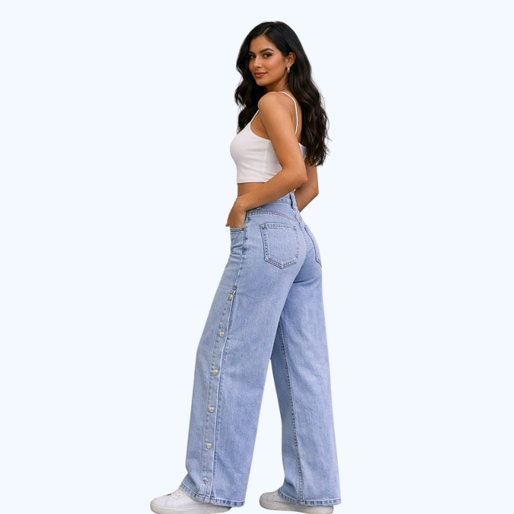 JEANS WIDE LEG BOTONES LATERALES LV5157