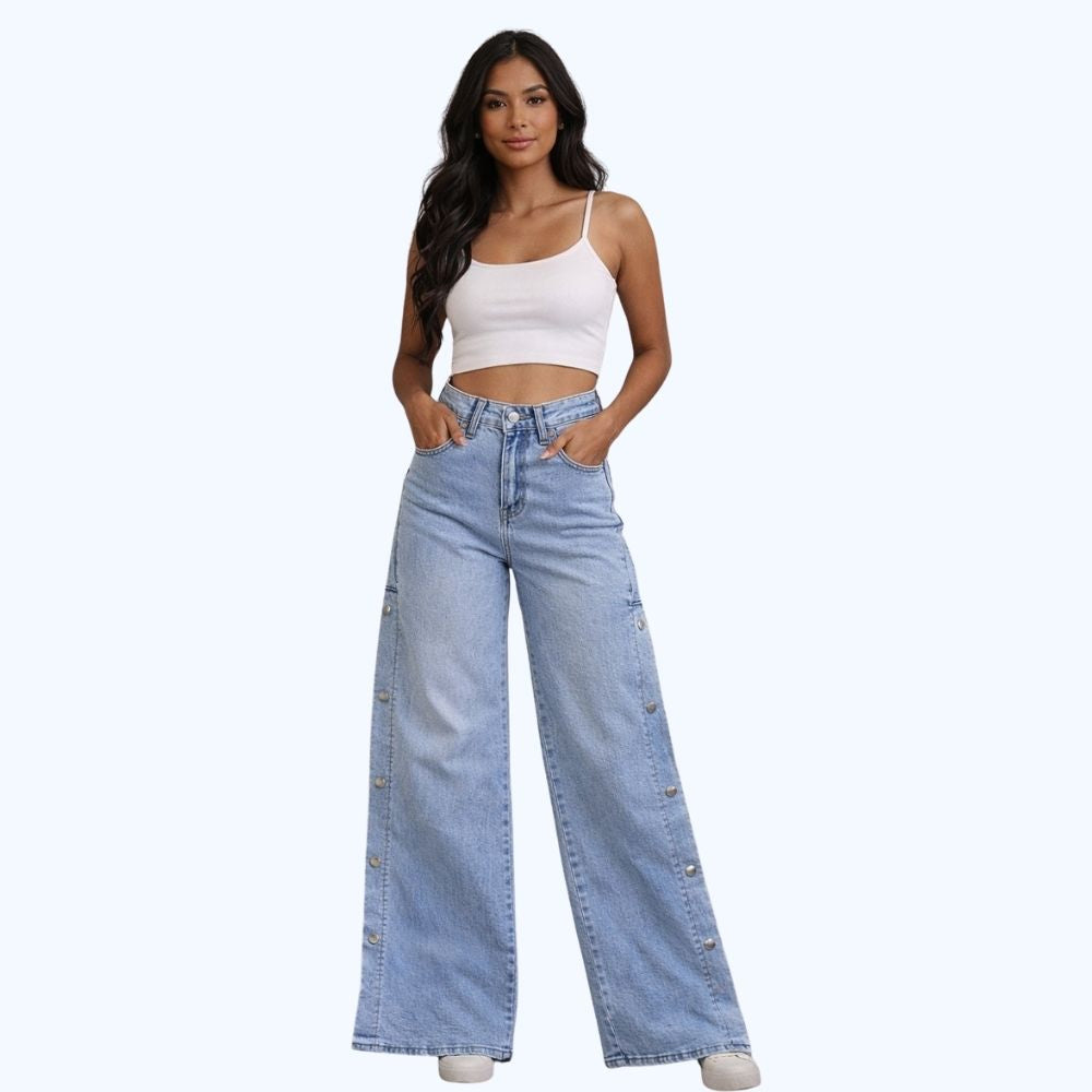 JEANS WIDE LEG BOTONES LATERALES LV5157
