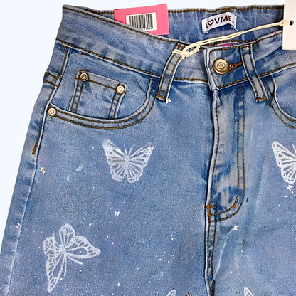 JEANS DETALLES DE MARIPOSAS Y PEDRERÍA LV5300