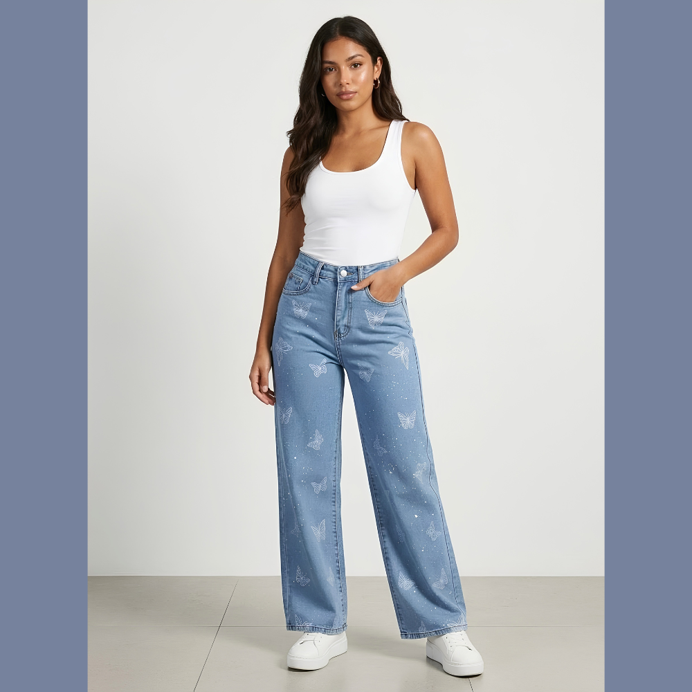 JEANS DETALLES DE MARIPOSAS Y PEDRERÍA LV5300