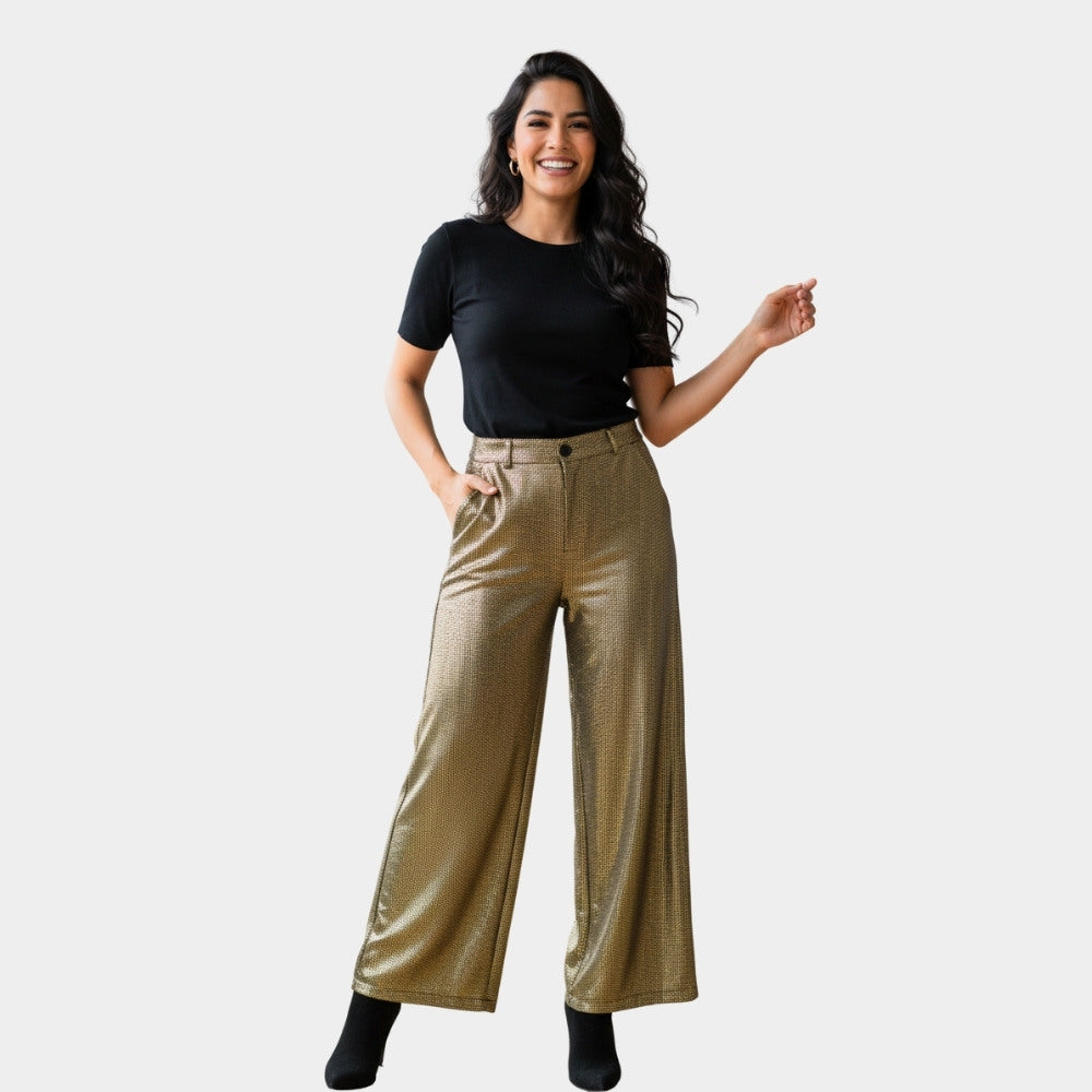 PANTALÓN PIERNA ANCHA BRILLOSO LV2618