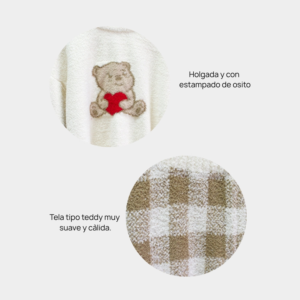 PIJAMA POLAR OSITO Y CUADROS LV252535