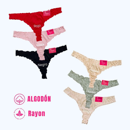 TANGA DE ALGODÓN CON ACABADO ONDULADO LV147