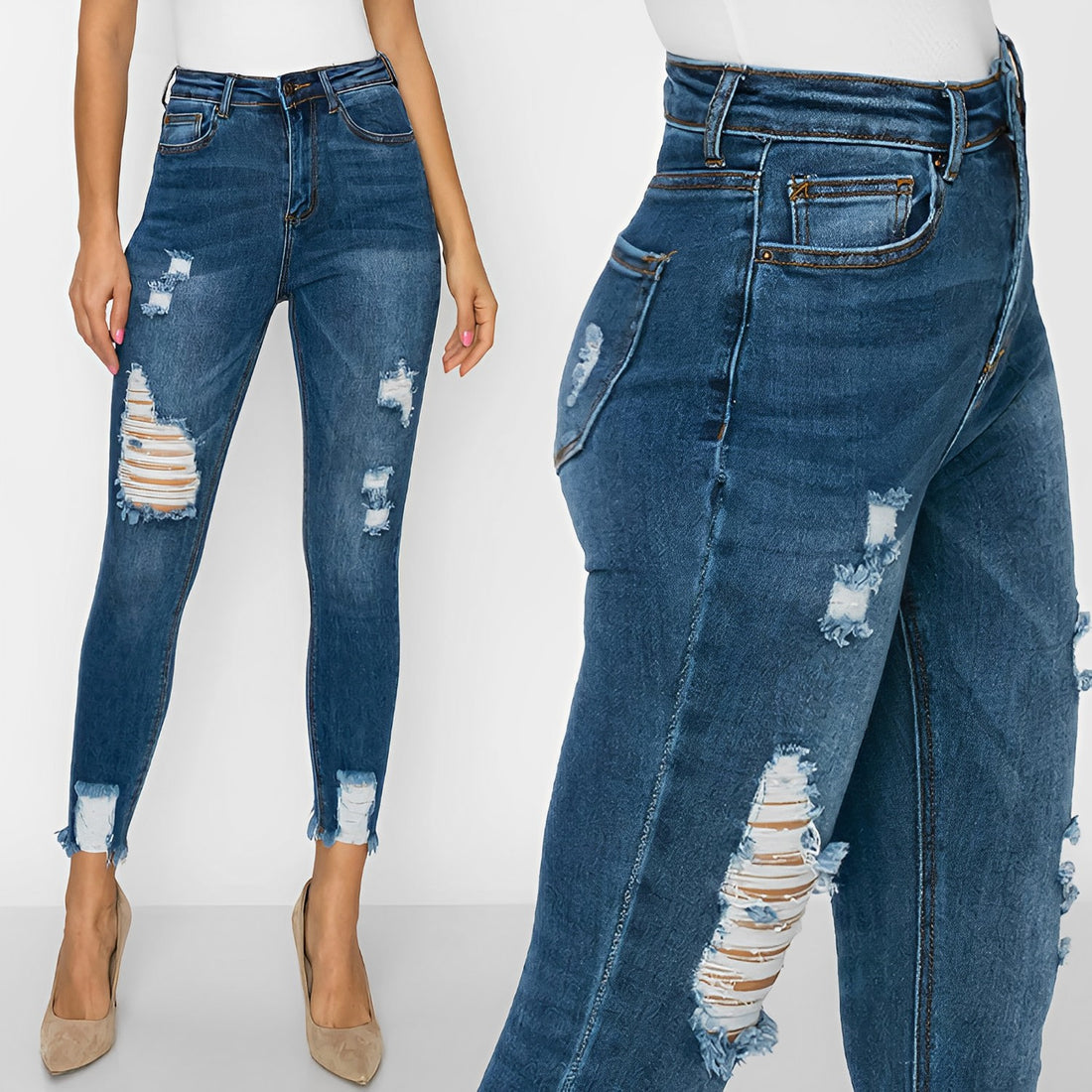 JEANS MEZCLILLA DESTROYED SKINNY STRECH 90188